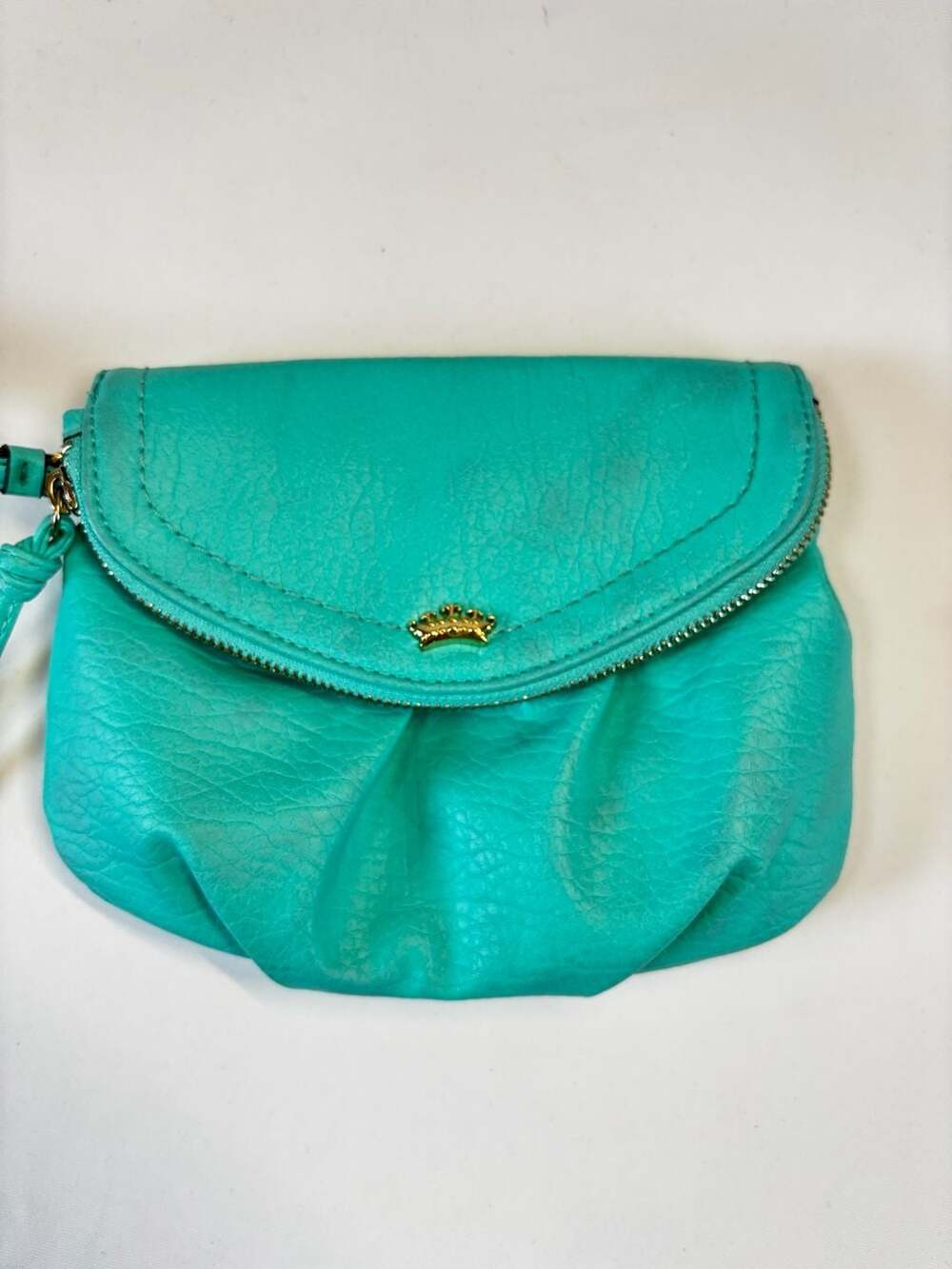Juicy Couture Teal Faux Leather Wristlet Clutch with Crown Logo